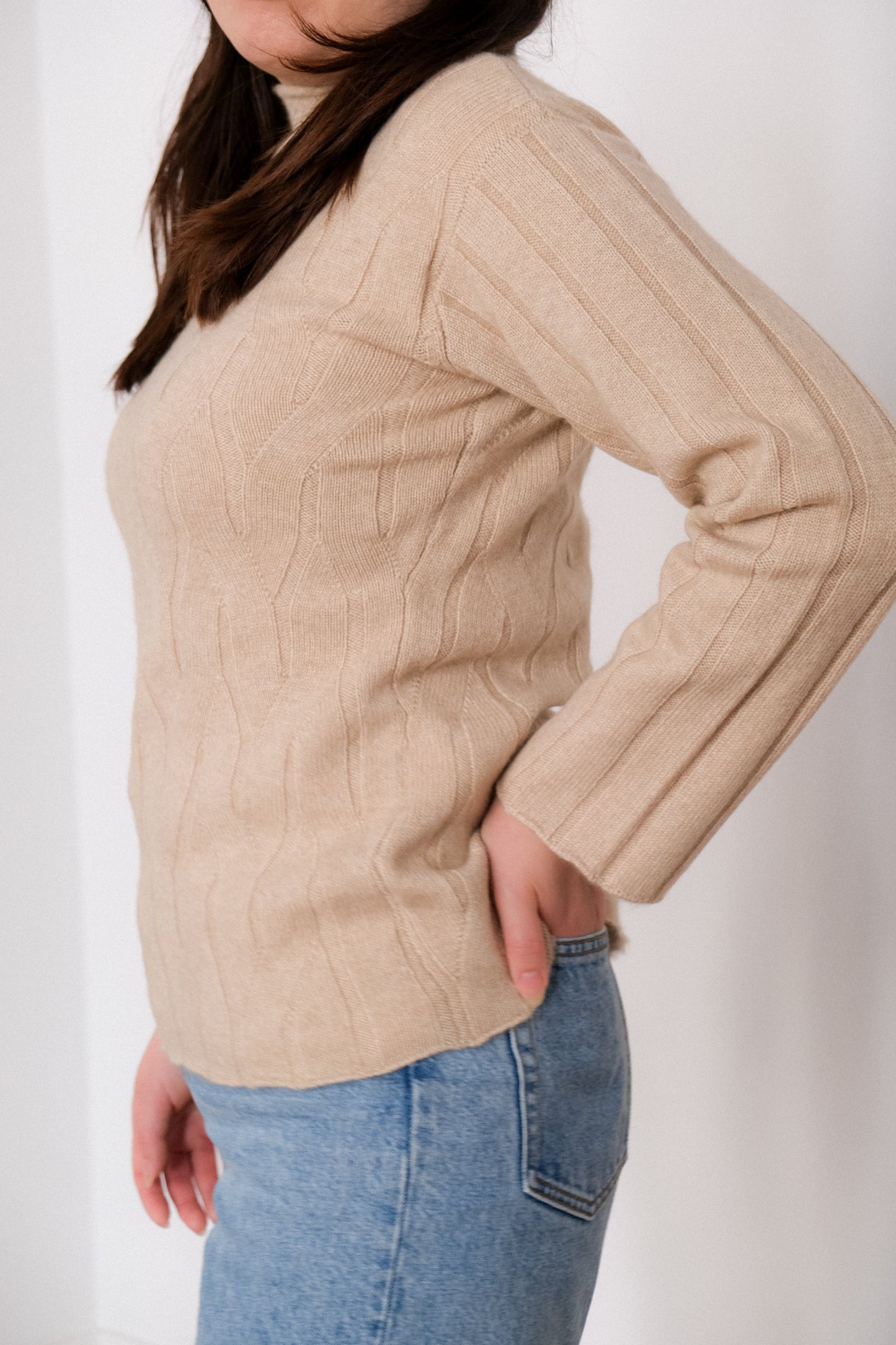 Cashmere Trutleneck with Ribbed Sleeves
