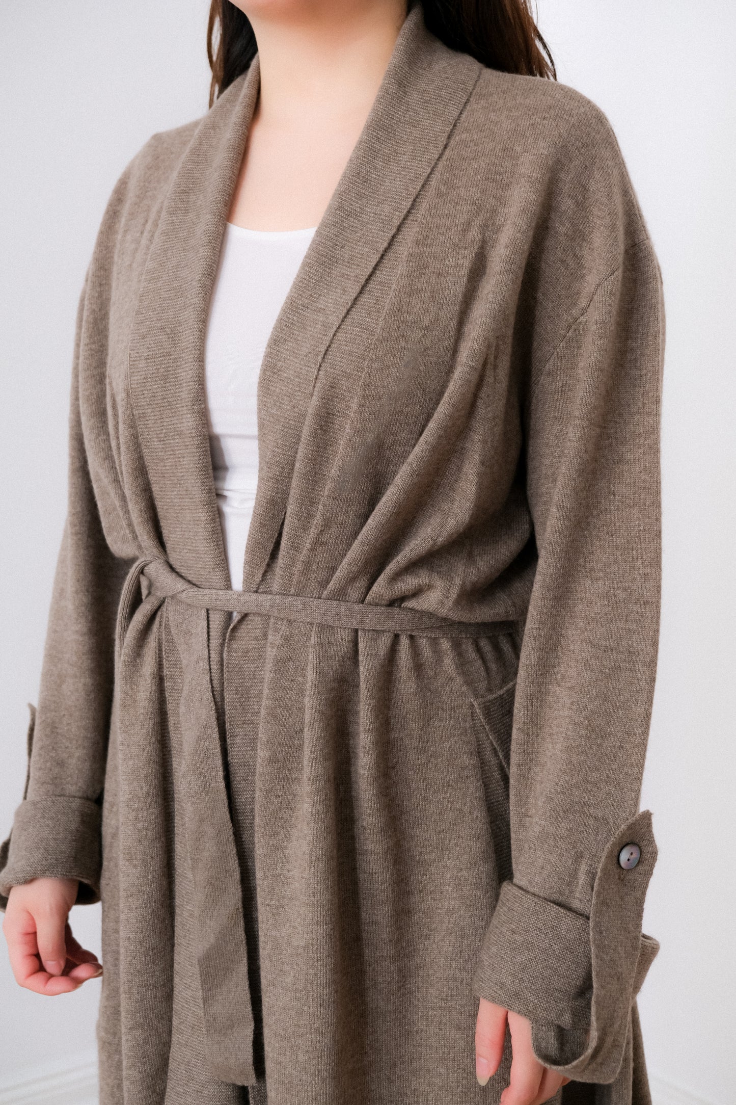 Cashmere Belted Cardigan with Slits