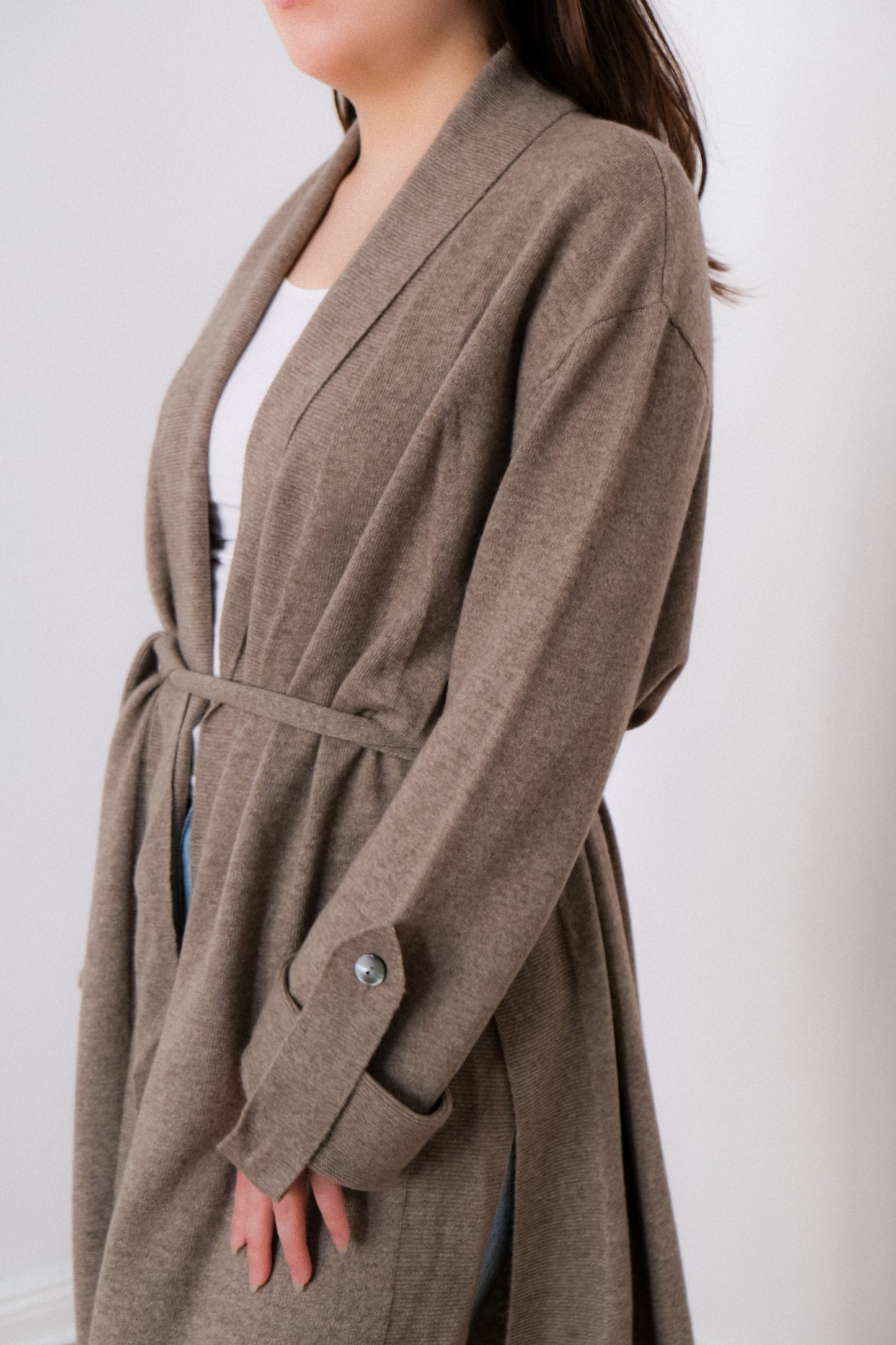 Cashmere Belted Cardigan with Slits