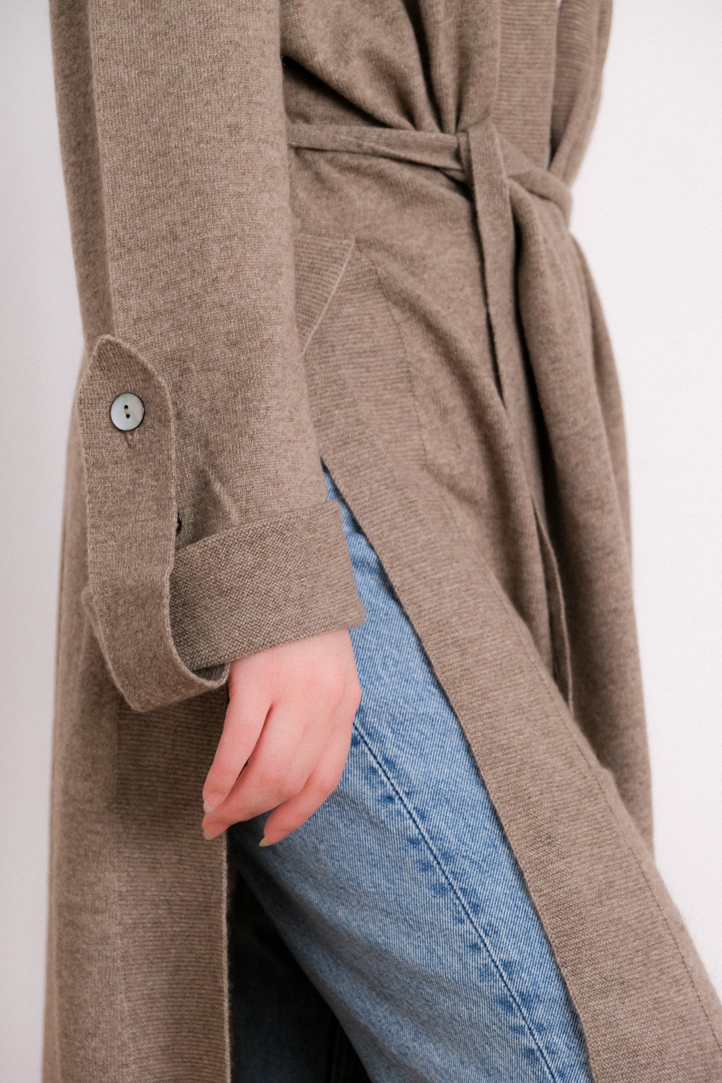 Cashmere Belted Cardigan with Slits
