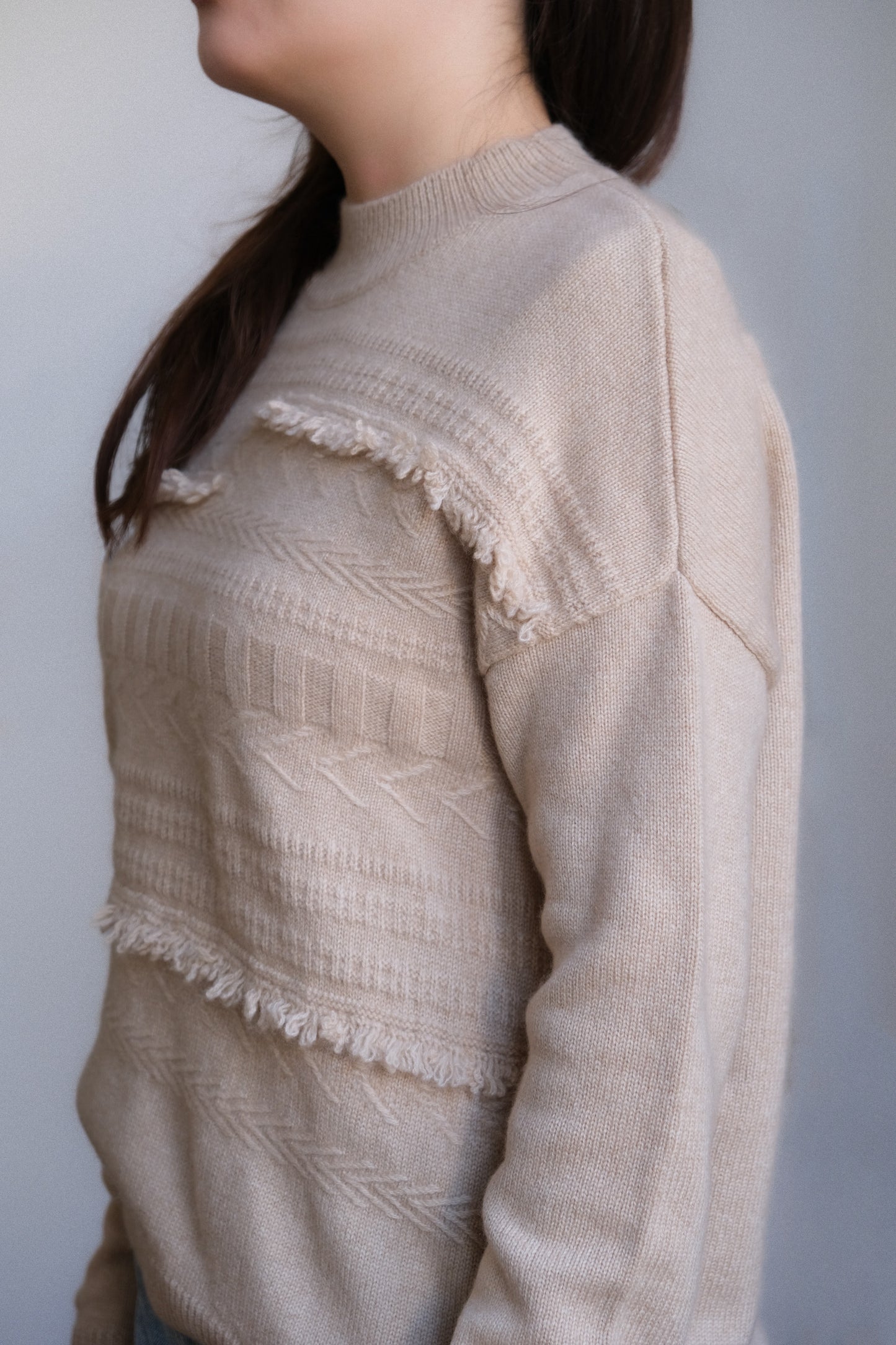 Cashmere Jumper with Fringe Trim Details