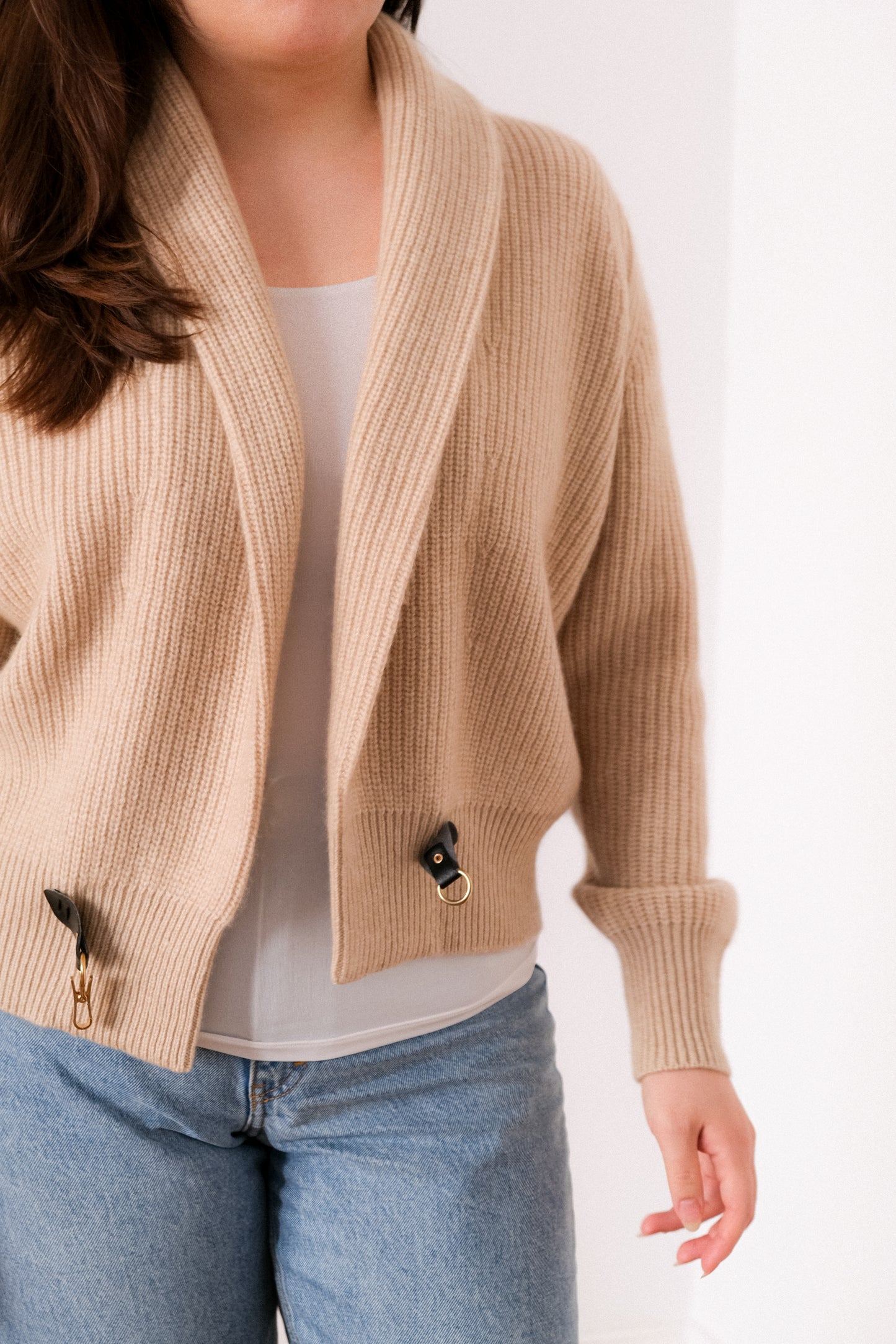 Ribbed Pure Cashmere Cardigan with Details