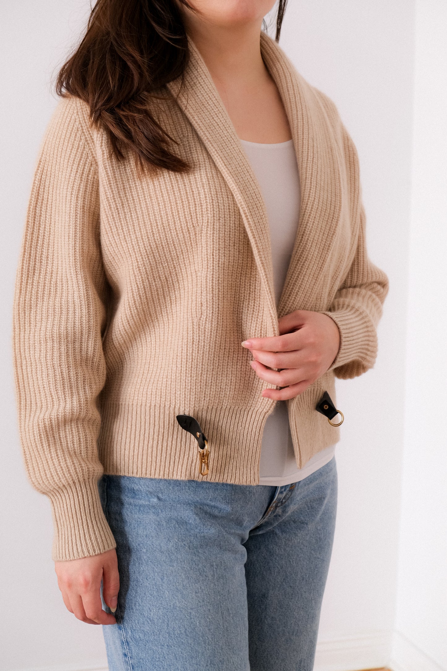 Ribbed Pure Cashmere Cardigan with Details