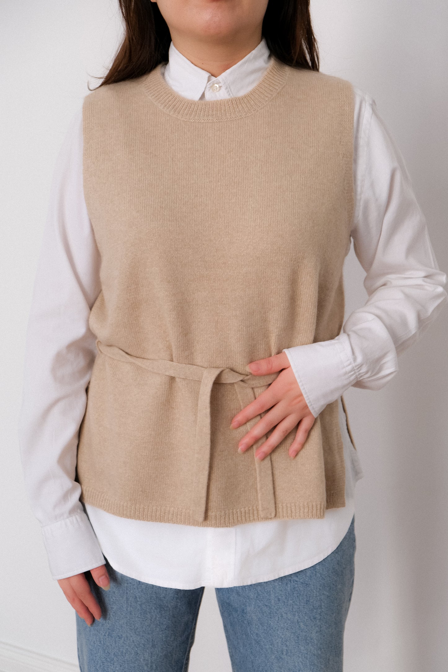 Cashmere Vest Jumper - Sand