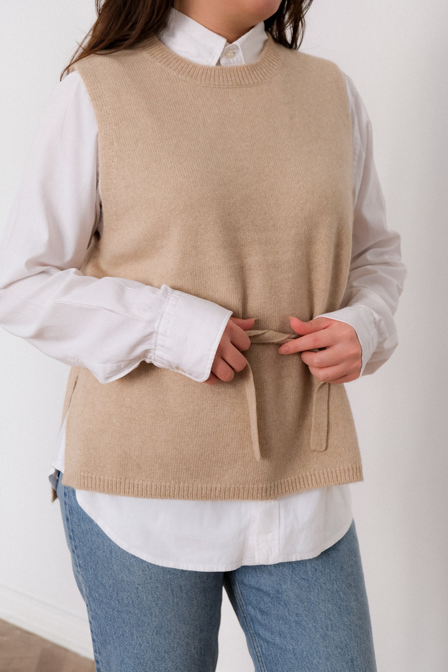 Cashmere Vest Jumper - Sand